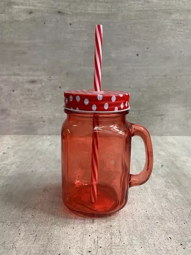 Frasco De Vidrio Con Manija Vaso Y Sorbete Con Tapa Souvenir