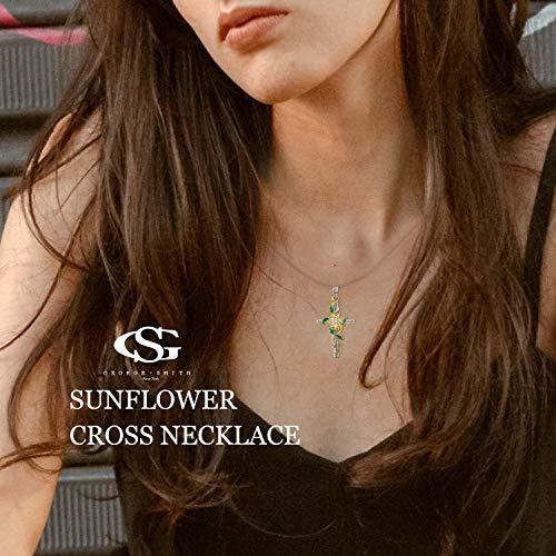 18-20 Inches Link Chain GEORGE · SMITH 14K White Gold Plated Cross Necklace for Women-Dainty Rose Flower Crucifix Pendant Necklace Birthday Jewelry Gifts 