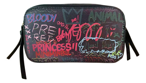 Bandolera Crossbody Bolso Mujer Elegante Y Casual Near Graffiti Níquel Negro