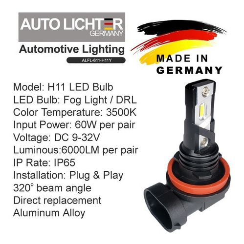 Ampolleta Led H11 Neblinero Amarilla Autolichter Alemana