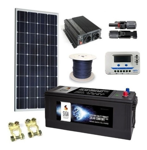 Panel Solar Kit 50w Regulador 20a Bateria55ah Inversor 1000w