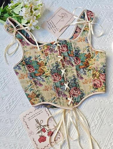 Corset Bustier Varillas Vintage Renacentista Importado Shein Beige Xs