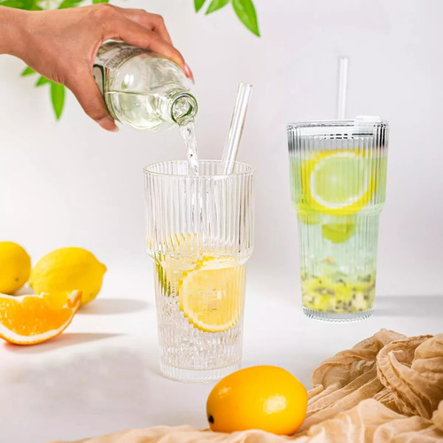 Vasos Con Popote Vasos De Vidrio Reutilizables Tapa