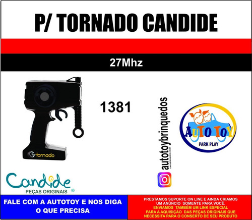 Tornado 1381 Candide - Só O Controle Remoto 27mhz Original