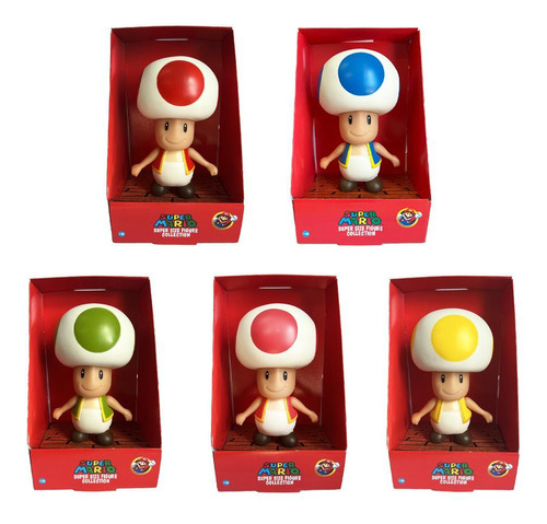 Kit 5 Bonecos Reino Toad Super Mario Bros Articulado Filme