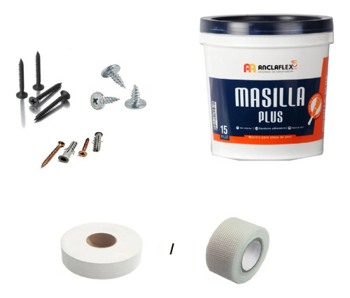 Kit Combo Masilla Tornillo Fijaciones N8 Cinta Durlock Knauf