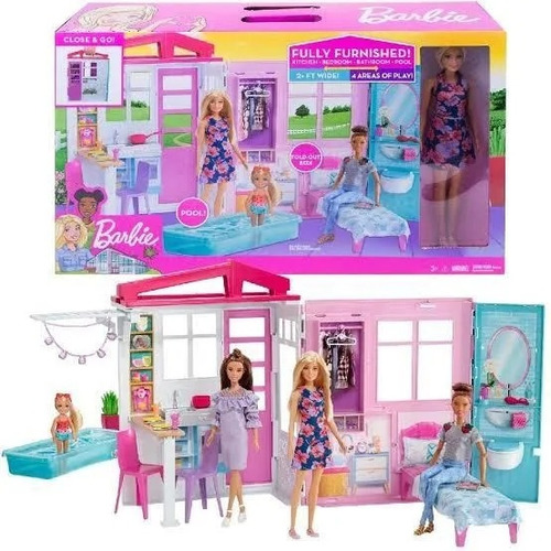 Casa Barbie Glam Amoblada Juego Plegable Muñeca Y Accesorios