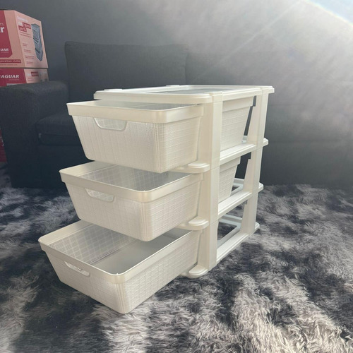 Cajonera Ratan Plastico Con 3 Cajones Organizadores De 15lts Blanco