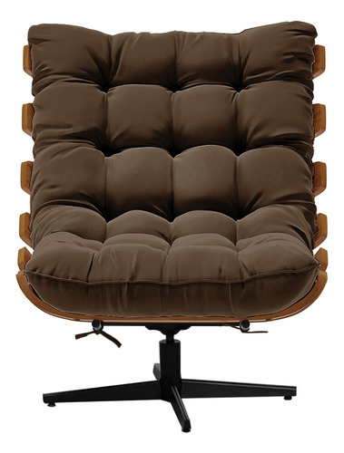 Poltrona Giratória Costela Suede Marrom Base Cromada