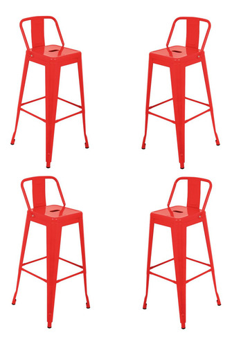 Set 4 Bancos Tolix Altos Kingshouse Con Respaldo Silla Barra Color Rojo KingsHouse