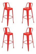 Comprar Set 4 Bancos Tolix Altos Kingshouse Con Respaldo Silla Barra Color Rojo KingsHouse