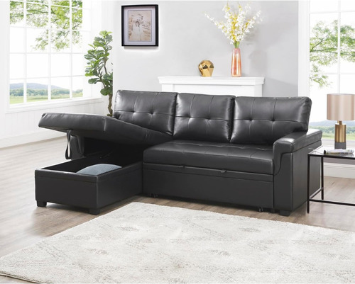 Sofá Modular C/diván De Almacenamiento; Negro; Naomi Home