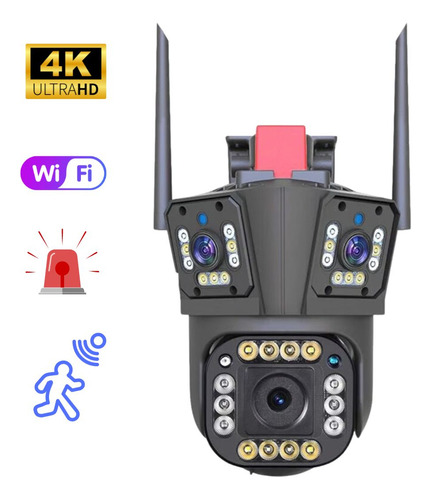 Cámara De Seguridad De 3 Lentes Wifi Sirena