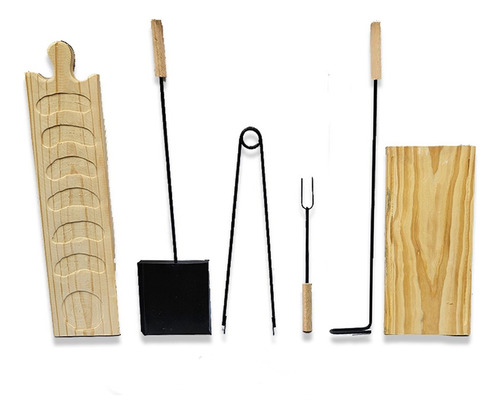 Kit Parrillero Pala Atizador Tablas X6 Unidades Asado 