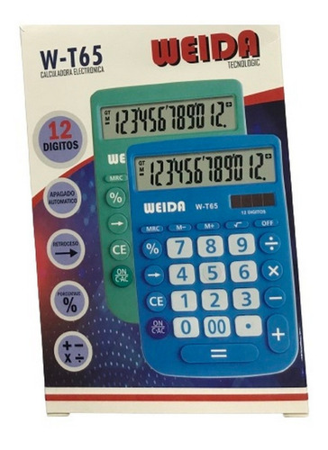 Calculadora Weida W-t65 16x10cm 12 Digitos Pila Aa Verde