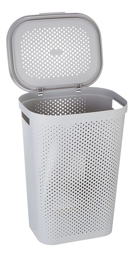 Cesta P/ Ropa Plastica C/ Tapa Ventilada Gris 44x55x57cm