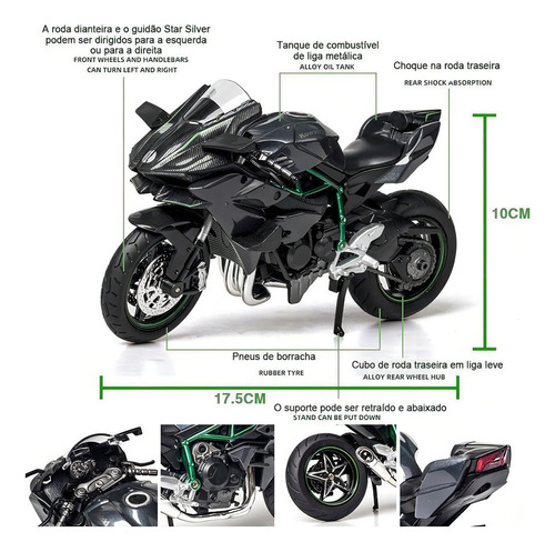 R1x Motocicleta Kawasaki H2r De Metal En Miniatura 1:12