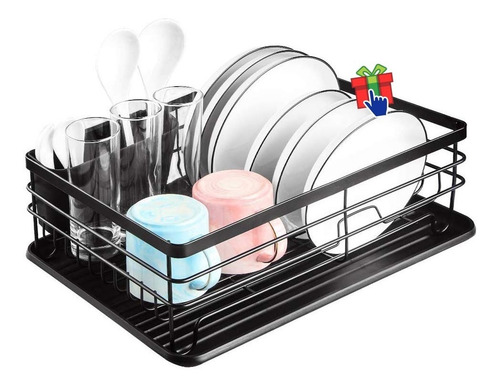 Secaplato Escurridor De Acero Al Carbono Bandeja Plástica Color Negro