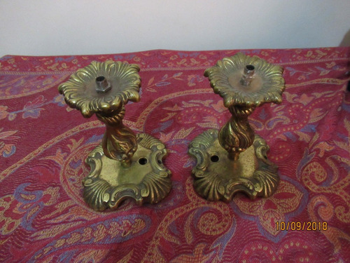 Veladores Antiguos De Bronce Macizo (no Envío) (Usado)