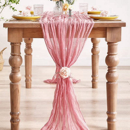 2pzs Caminos De Mesa Gasa Elegante Boho Decoración Boda Color Bordó Retro Pink Mantel Decorativo Decoración de Mesa Decoración de Fiesta Bebé Bautizo Cumpleaños Celebración Estilo Vintage Decoración