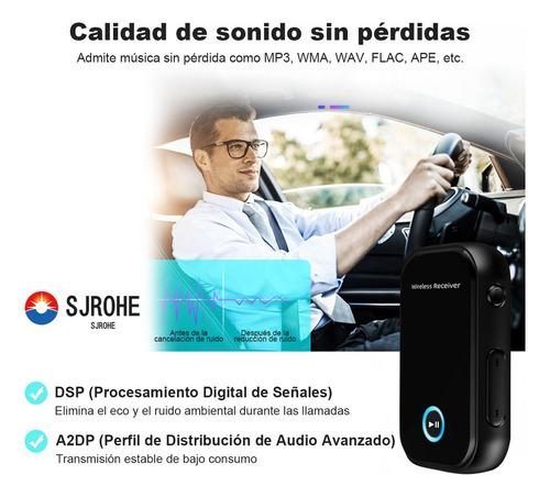 Sjrohe Mini Receptor Bluetooth Audio Cross Transmisor Fm Bluetooth Reproductor De Musica Bluetooth 5.0 Receptores Bocinas Bluetooth Para Auto Audio Hd Bluetooth Transmisor Bluetooth Fm Color Negro