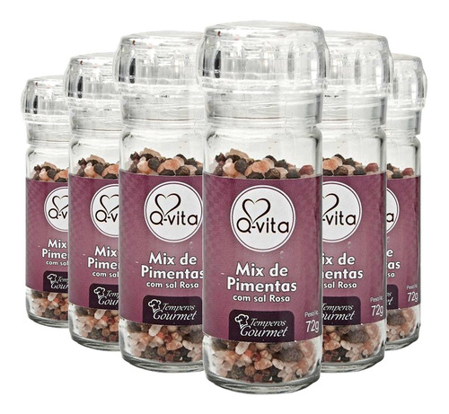 Kit Mix De Pimentas C/ Sal Rosa C/ Moedor Q-vita (6 Frascos)