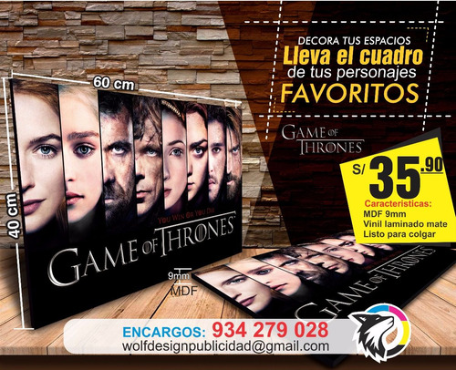 Publicidad, Cuadros Personalizados De Game Of Thrones 60 X 4