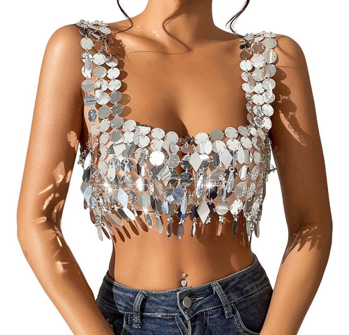 Xiaery Lentejuelas Crop Top Dance Wear Tank Camis Bra Tops