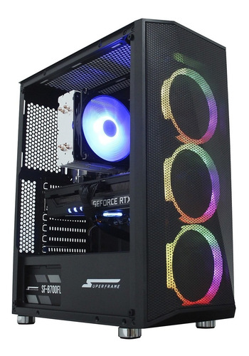 Gabinete Gamer Superframe Flow Rgb Vidro Temperado Com 3 Fan