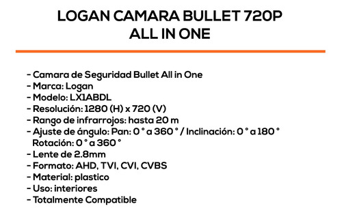 Camara Seguridad Bullet Hd 720p 1mp 2.8mm Logan Bagc