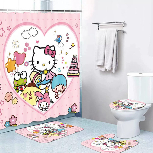 Juego De Cortinas Y Alfombrillas De Ducha Hello Kitty