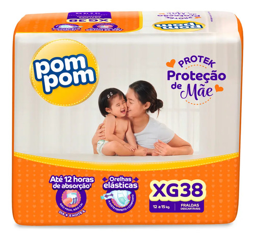 Fralda Protek Proteção De Mãe Mega Xg Sem gênero 38 Unidades Pom Pom