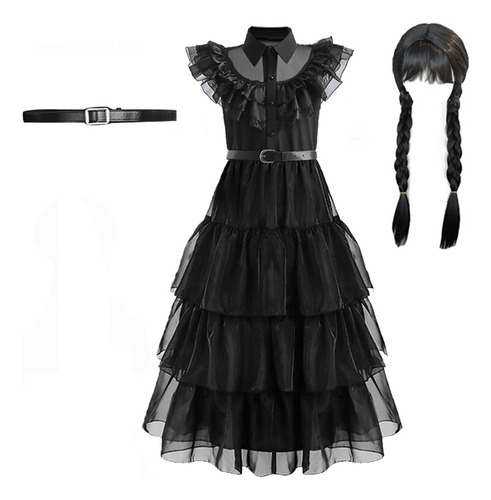 Lzh Disfraz De Cosplay De Wednesday Addams Escuela Vestido Baile Negro Chica Halloween Fiesta