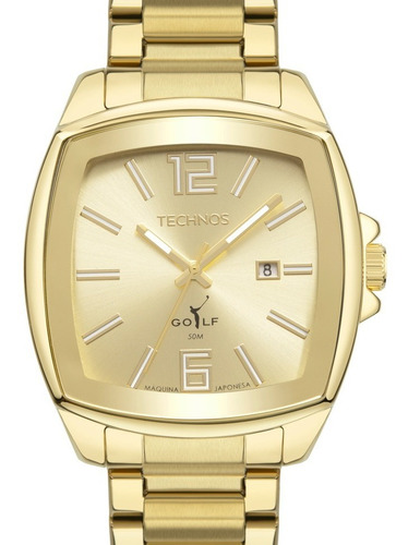 Relogio Technos Masculino Quadrado Golf Dourado