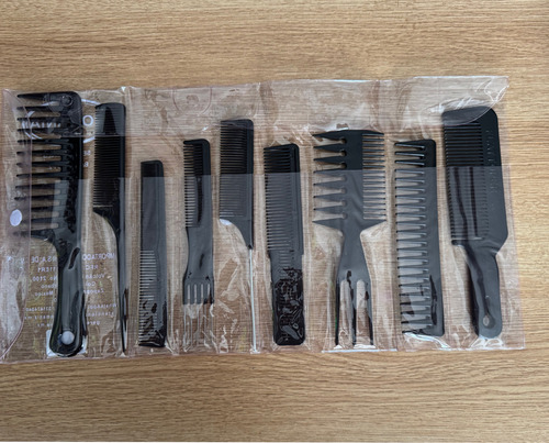 Kit 9 Peines De Barbero Completo Negro