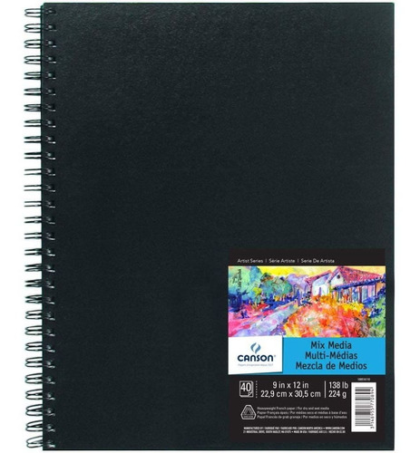 Cuaderno de bocetos Mix Media 22,4 g 22,9 x 30,5 cm, 40 hojas Canson, color blanco