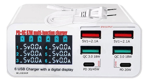 Multi Cargador De 6 Puertos Usb 2 Pd 20w Y 40w 2qc 3.0- 2,1a