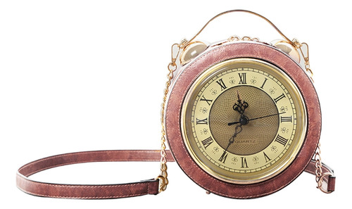 (pk) Bolso Redondo Con Reloj Vintage Para Mujer, De Piel Sin