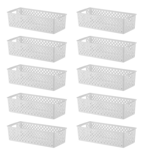 Jogo 10 Cestos Branco Para Organizar Dispensa 34x15x9cm 890