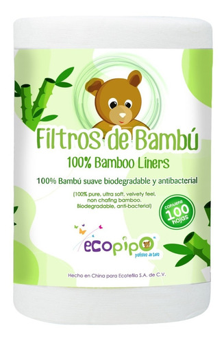 1 Rollo Con 100 Hojas De Filtros De Bambú Ecopipo non flushable compostable