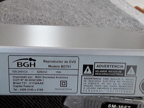 Dvd Bgh Feelnology Con Entrada Usb Y Cables Y Control Remoto