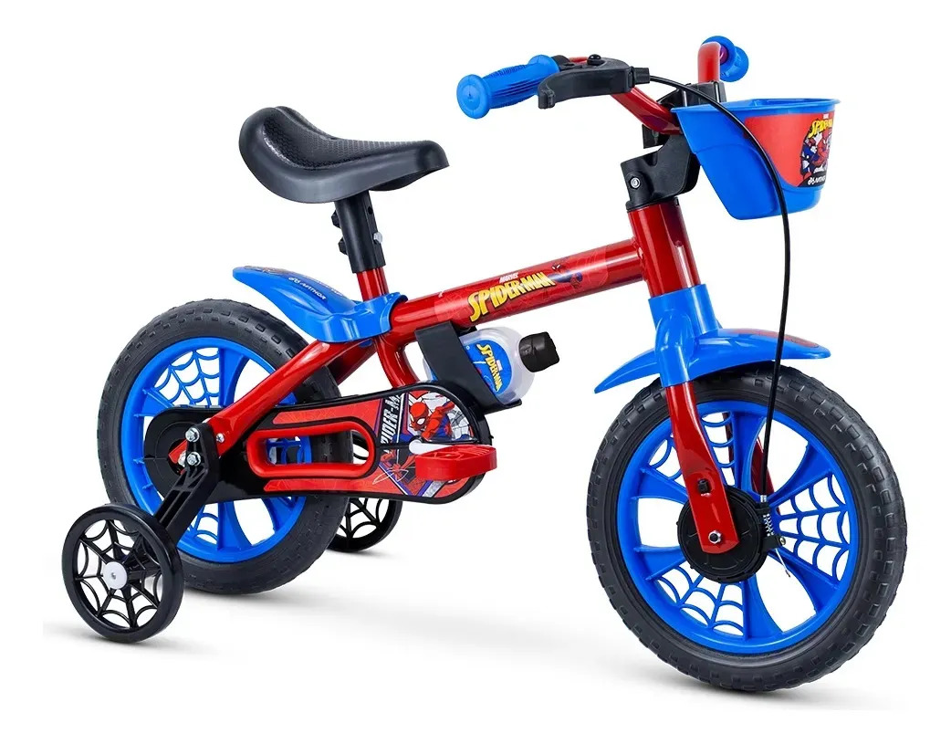 Bicicleta Passeio Aro 12 Crianças Nathor Spider Man Azul e Vermelho