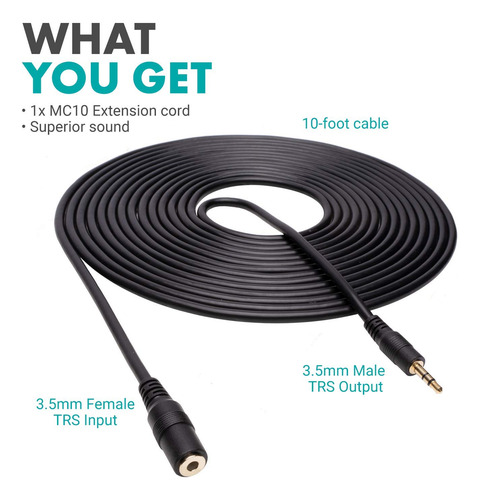 Cable De Audio Premium Trs Hembra A Macho 3 Metros 10 Pies