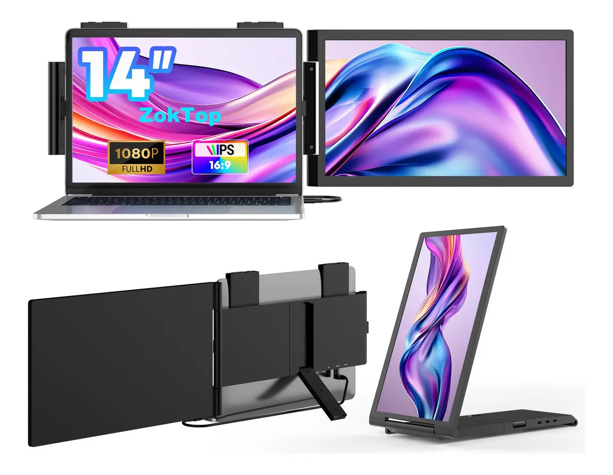 Monitor Portátil ZokTop 14" Full HD IPS com USB-C e HDMI para Notebook Gamer