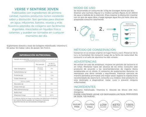Imagen 2 de 5 de Giovegen Active - Colágeno Hidrolizado Con Vitamina C