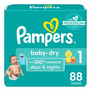 Pampers Baby Dry - Pañales Etapa 1, 88 Piezas (pack Of 2).