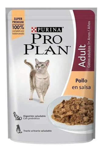 Imagen 1 de 1 de Alimento Pro Plan Optiprebio para gato adulto sabor pollo en sobre de 85g