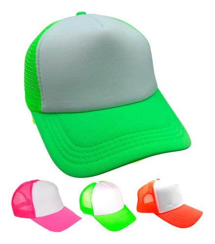 Gorra Visera Trucker Bicolor Fluo Apto Sublimar X24 Unidades