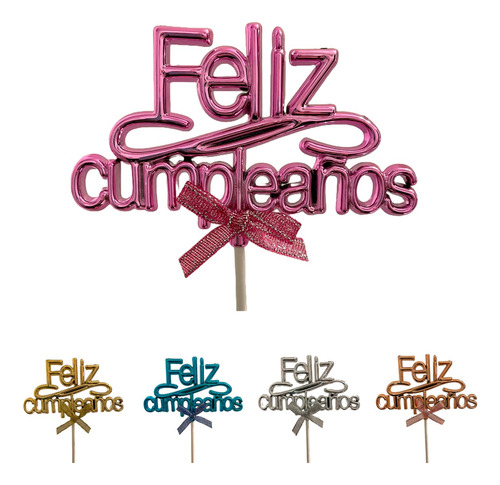 Adorno Torta Cake Toppers Cartel Feliz Cumpleaños Colores 