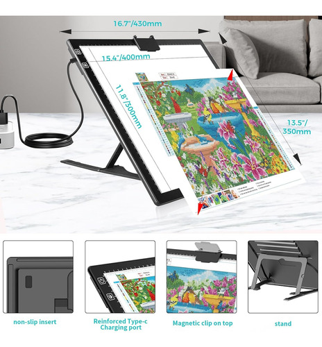 Mesa De Dibujo Luz Led Recargable Con Clip Magnetico A3